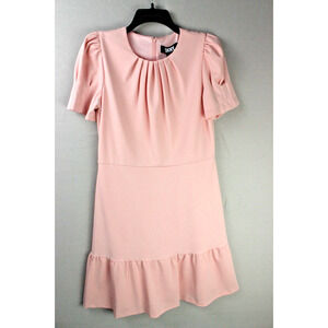 DKNY Women’s Pink Short Sleeve - Jewel Neckline - Flounce Hem Dress Size 10 NEW